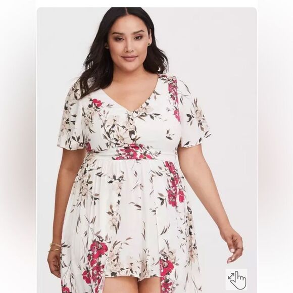 TORRID White Floral Challis Overskirt Romper size 16. - Picture 3 of 14